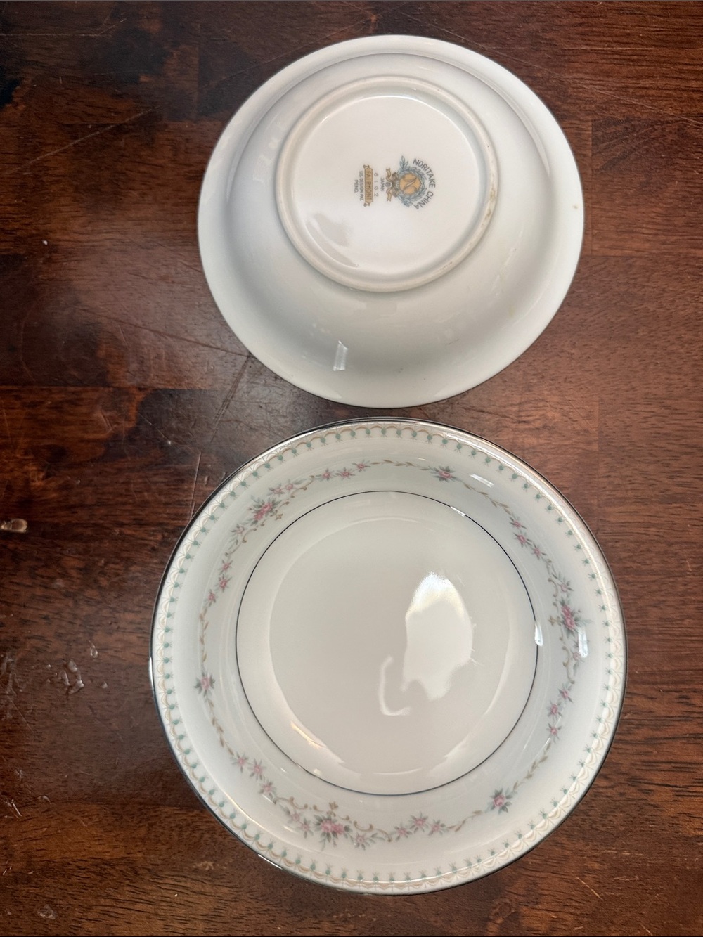 Noritake White Floral Rim Soup Bowl - White with Pink & Green Accents set of 4